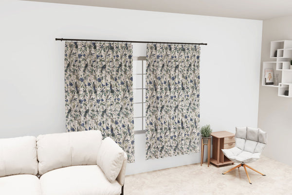EasyGoods® Premium 240 TC 100% Cotton Anokhi Off White Blue Curtains for Door Windows with Grommets for Living Room Bedroom