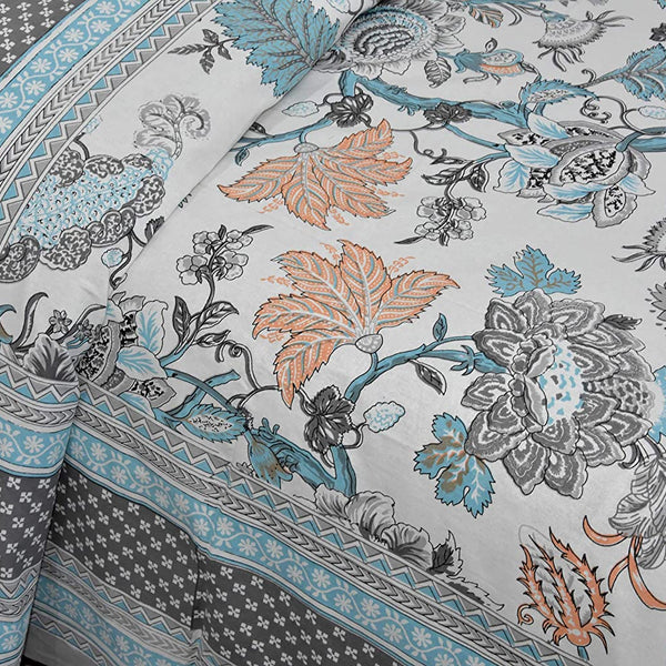 Ethnicjaipuri Moxo Print CottoFlower n Bedsheet With 2 Plow Covers