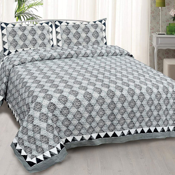 Petal Combs Royal Blue Jaipuri King Size Cotton Bedsheet - EasyGoods India