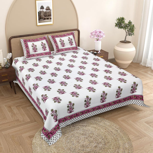 Sanganeri Printed Badsheet 100% cotton With Two Plow Covers.