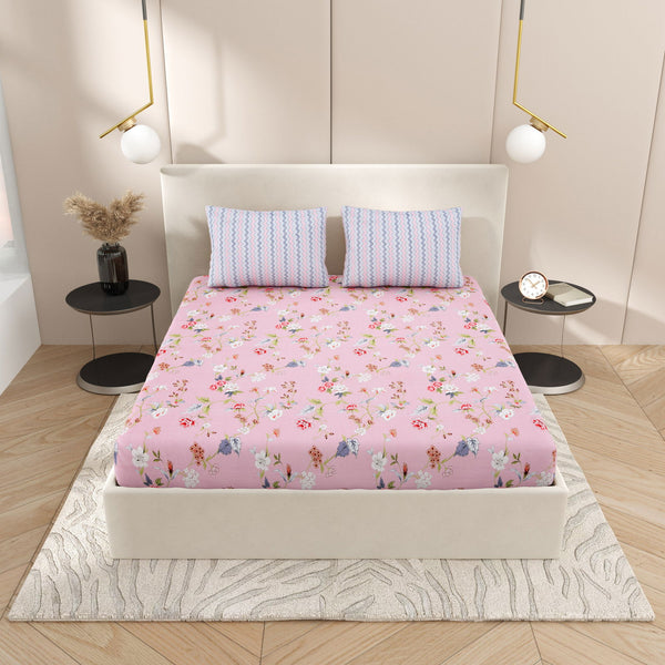 Super Soft Atlanta Floral Bedsheet Double Bed King Size with 2 Pillow Covers | Premium Printed Flat Bed Sheet (9ft x 9ft,Flowery Pink) - EasyGoods India
