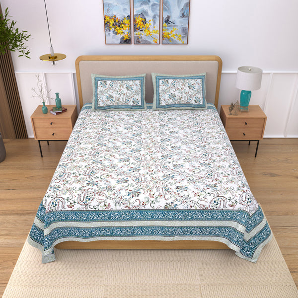 Jaipuri Floral Print Bedsheet With Two Pillow Covers.