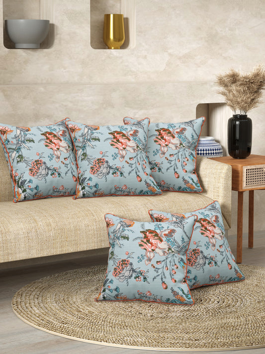 Aqua Blue Anokhi Cotton Cushion Covers - 16x16 Inches