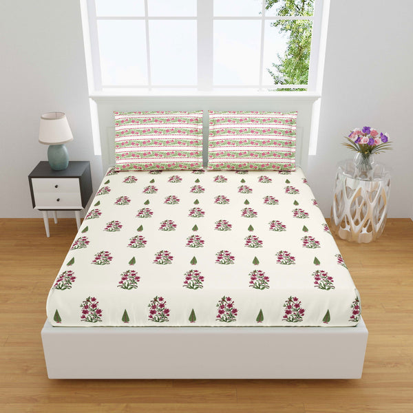 100% Cotton 320 TC King Size Bedsheet with 2 Pillow Covers | Daisy - EasyGoods India