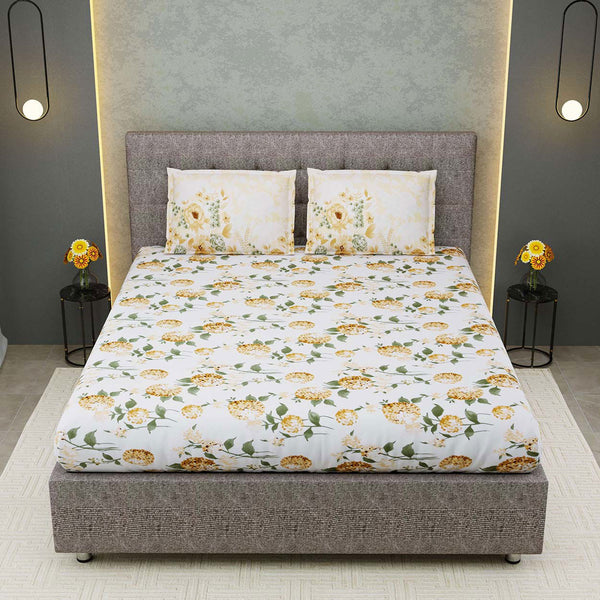 100% Cotton 320 TC King Size Floral Bedsheet with 2 Pillow Covers | Daisy - EasyGoods India