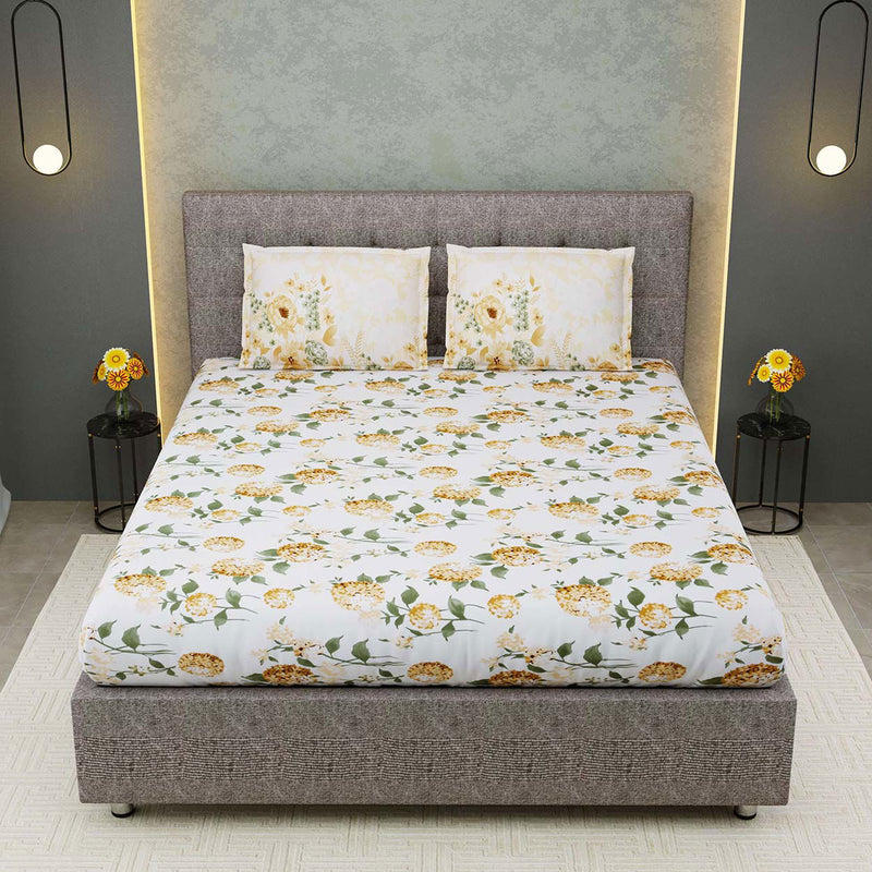 100% Cotton 320 TC King Size Floral Bedsheet with 2 Pillow Covers | Daisy - EasyGoods India