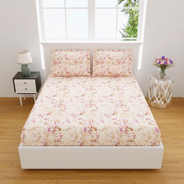 100% Cotton 320 TC King Size Floral Bedsheet with 2 Pillow Covers | Daisy - EasyGoods India