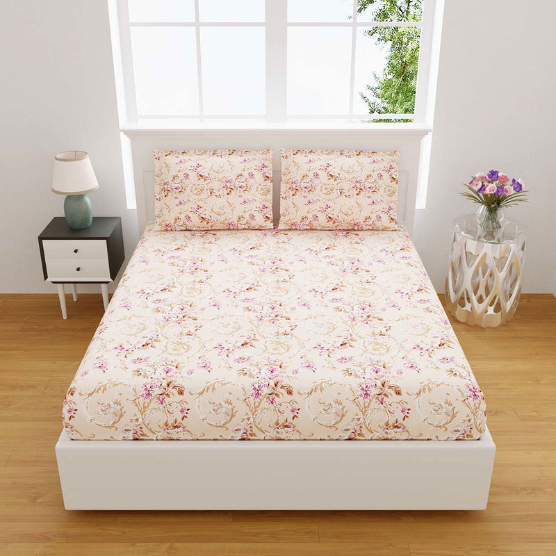 100% Cotton 320 TC King Size Floral Bedsheet with 2 Pillow Covers | Daisy - EasyGoods India