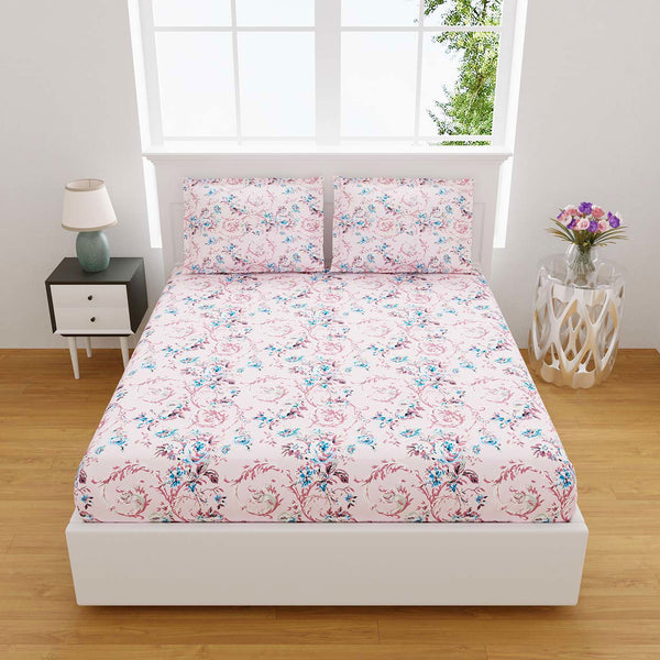 100% Cotton 320 TC King Size Floral Bedsheet with 2 Pillow Covers | Daisy - EasyGoods India