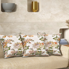 Floral Gold Anokhi Cotton Cushion Covers - 16x16 Inches