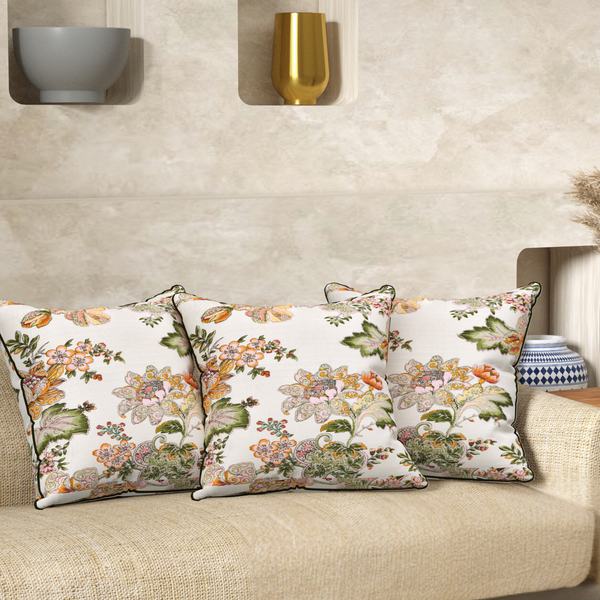 Floral Gold Anokhi Cotton Cushion Covers - 16x16 Inches