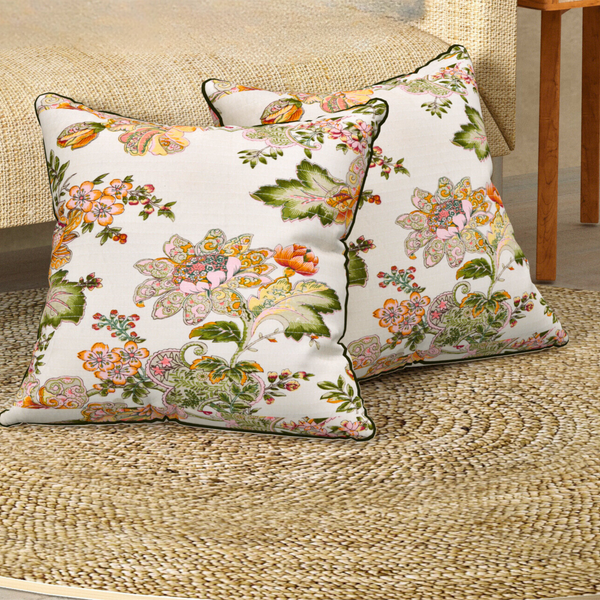 Floral Gold Anokhi Cotton Cushion Covers - 16x16 Inches