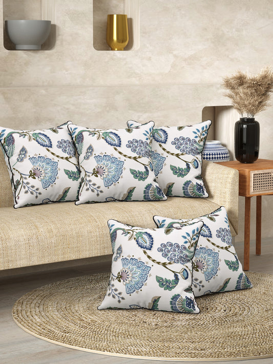 Peacock Blue Anokhi Cotton Cushion Covers - 16x16 Inches