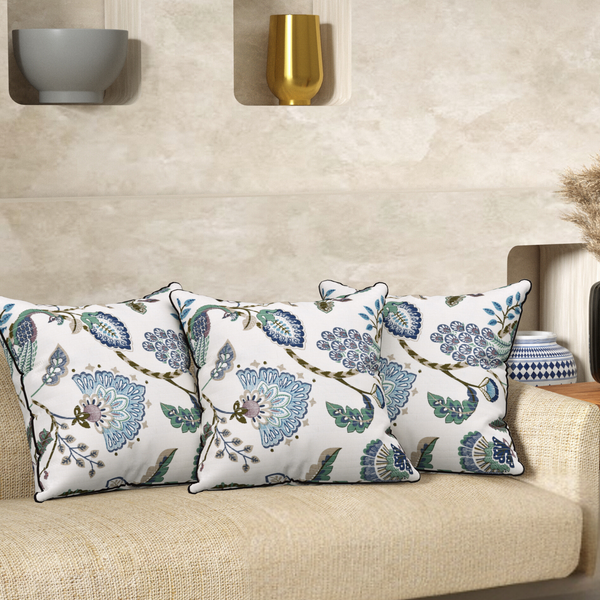 Peacock Blue Anokhi Cotton Cushion Covers - 16x16 Inches