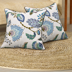 Peacock Blue Anokhi Cotton Cushion Covers - 16x16 Inches