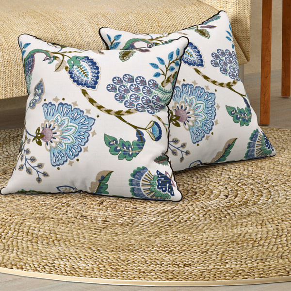 Peacock Blue Anokhi Cotton Cushion Covers - 16x16 Inches