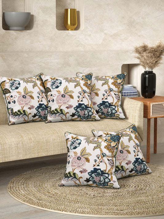 Purple Cream Anokhi Cotton Cushion Covers - 16x16 Inches