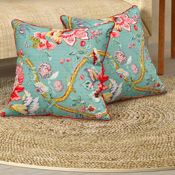 Aqua Green Anokhi Cotton Cushion Covers - 16x16 Inches