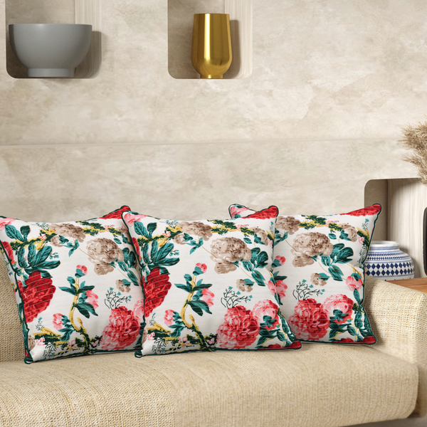 Sunflower Red Anokhi Cotton Cushion Covers - 16x16 Inches