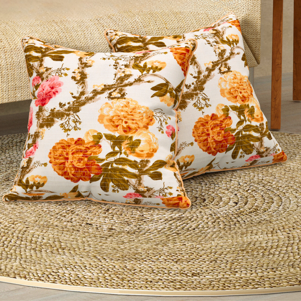 Sunflower Yellow Anokhi Cotton Cushion Covers - 16x16 Inches