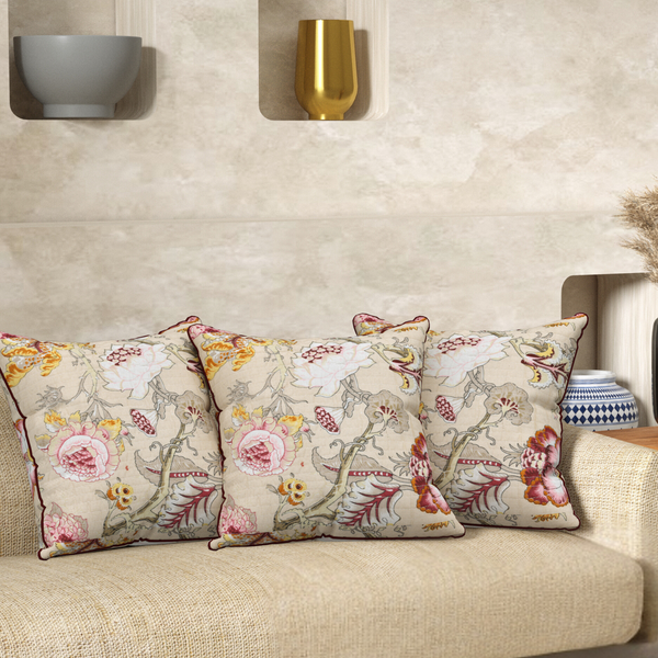 Beige  Anokhi Cotton Cushion Covers - 16x16 Inches