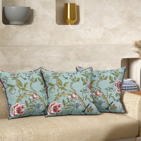 Aquatic Green Anokhi Cotton Cushion Covers - 16x16 Inches