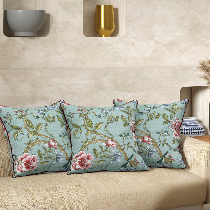Aquatic Green Anokhi Cotton Cushion Covers - 16x16 Inches