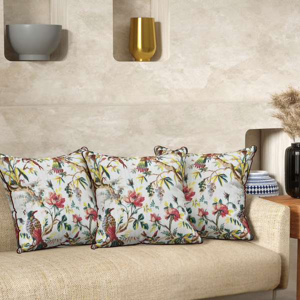 Peacker Cream Anokhi Cotton Cushion Covers - 16x16 Inches