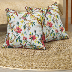 Peacker Cream Anokhi Cotton Cushion Covers - 16x16 Inches
