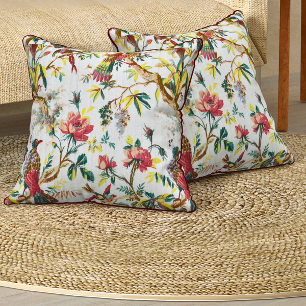 Peacker Cream Anokhi Cotton Cushion Covers - 16x16 Inches