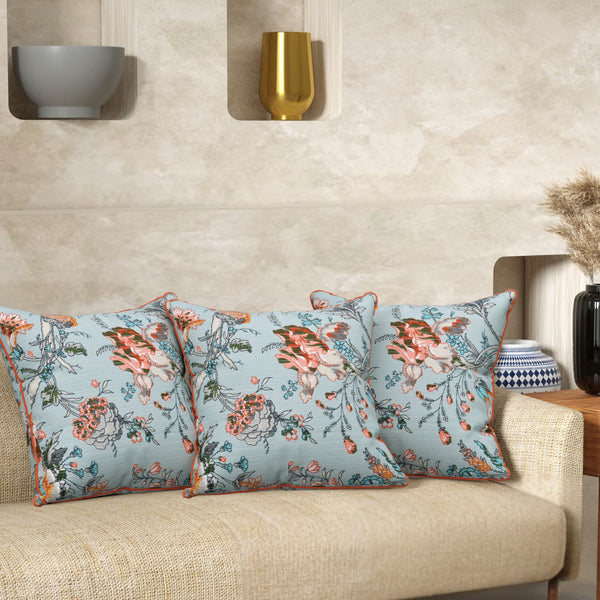 Aqua Blue Anokhi Cotton Cushion Covers - 16x16 Inches