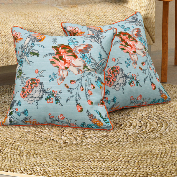 Aqua Blue Anokhi Cotton Cushion Covers - 16x16 Inches