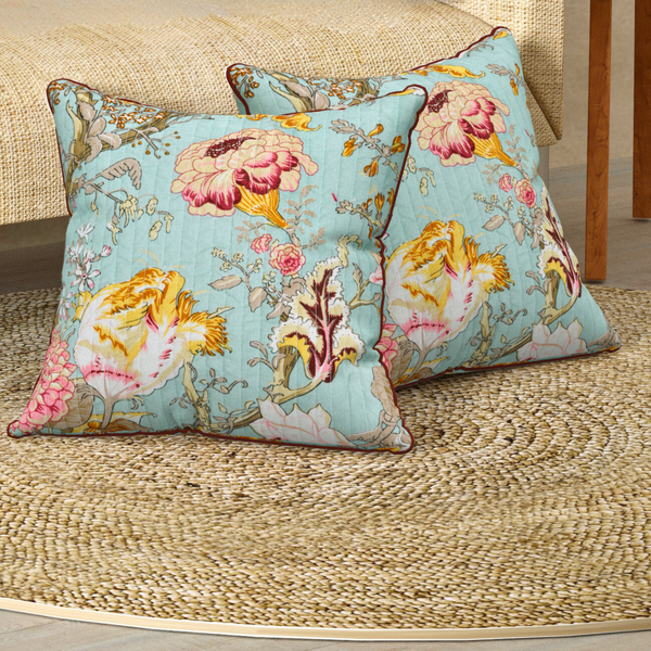 Fade Floral Anokhi Cotton Cushion Covers - 16x16 Inches