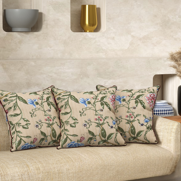 Sand Brown Aqua Blue Anokhi Cotton Cushion Covers - 16x16 Inches