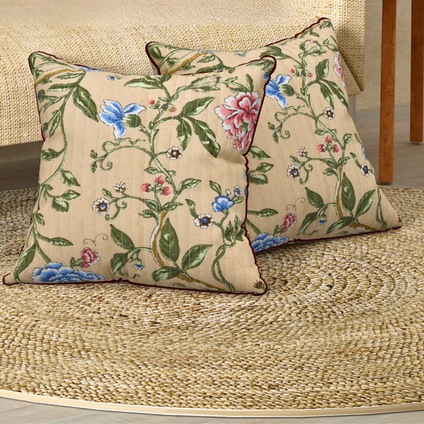 Sand Brown Aqua Blue Anokhi Cotton Cushion Covers - 16x16 Inches