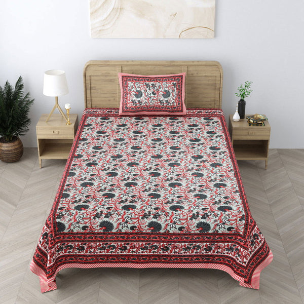 240 TC 100% Cotton Heritage Single Bedsheet With 1 Pillow Cover(Wine red ) - EasyGoods India