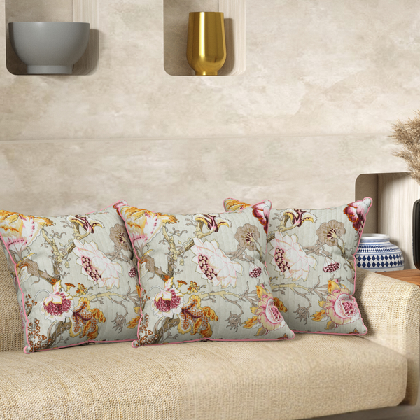 Floral Olive Anokhi Cotton Cushion Covers - 16x16 Inches