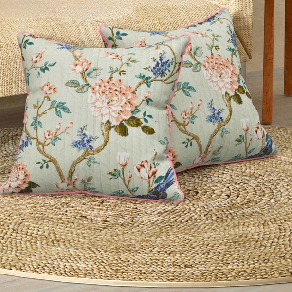 Mogra Peach Anokhi Cotton Cushion Covers - 16x16 Inches