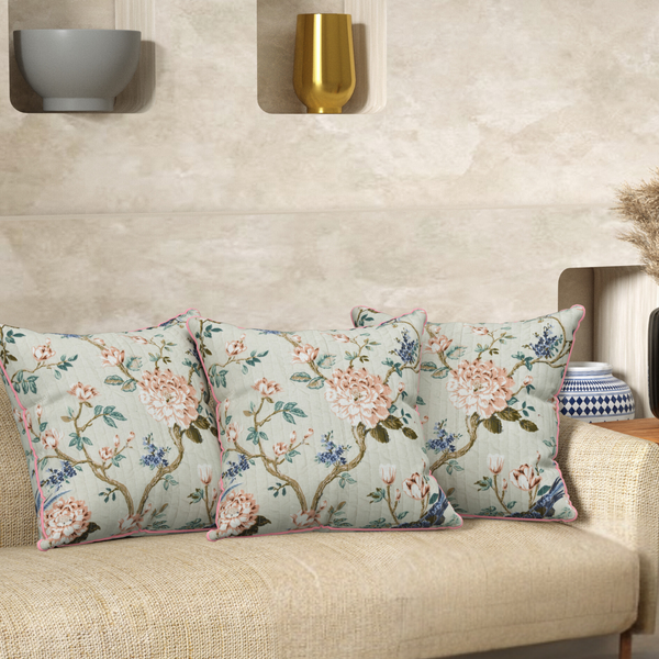 Mogra Peach Anokhi Cotton Cushion Covers - 16x16 Inches
