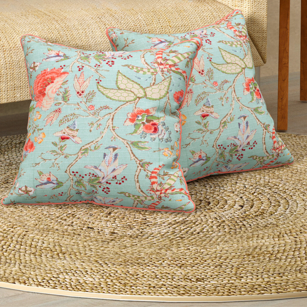 Sea Green Anokhi Cotton Cushion Covers - 16x16 Inches