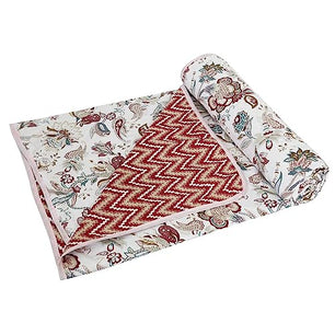 EasyGoods® Premium Pure Cotton Jaipuri Dohar - 84 x 88 inch (Floral Red)