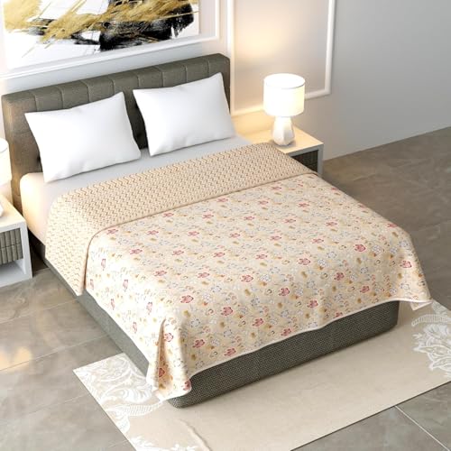 EasyGoods® Premium Pure Cotton Jaipuri Dohar - 84 x 88 inch (Floral Cream)