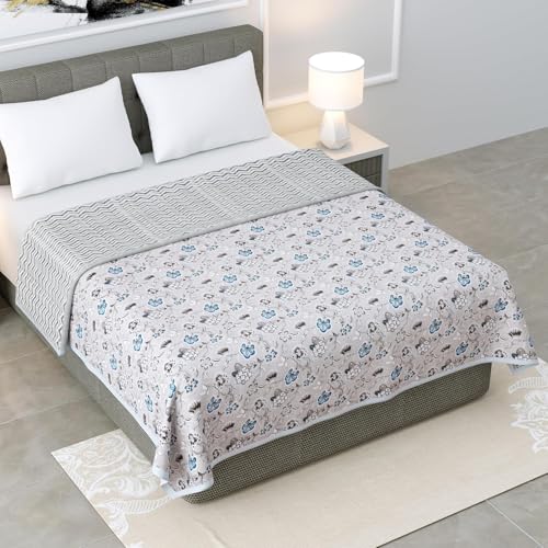 EasyGoods® Premium Pure Cotton Jaipuri Dohar - 84 x 88 inch (Floral Grey)