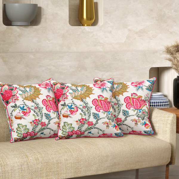 Botanique Pink Anokhi Cotton Cushion Covers - 16x16 Inches