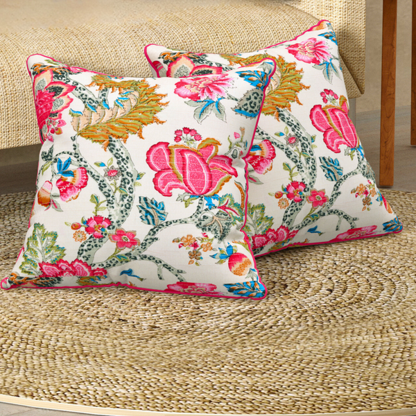 Botanique Pink Anokhi Cotton Cushion Covers - 16x16 Inches