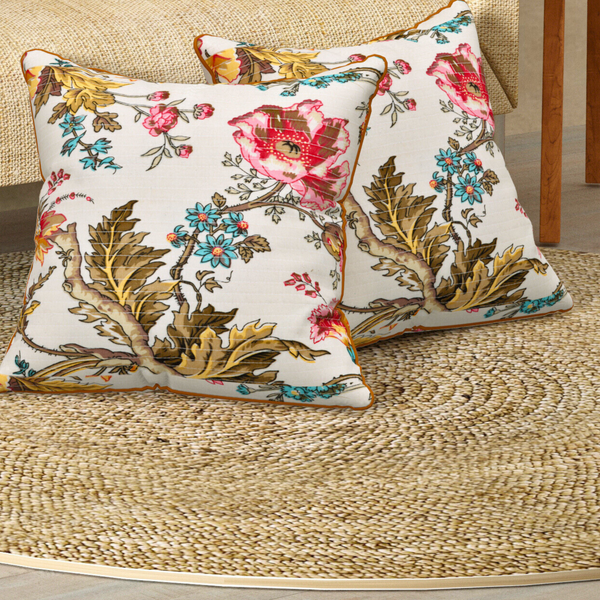 Brownie Red Anokhi Cotton Cushion Covers - 16x16 Inches