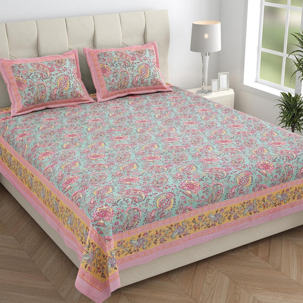 Jaipuri Cotton Bedsheet with a floral or traditional Rajasthani print in shades