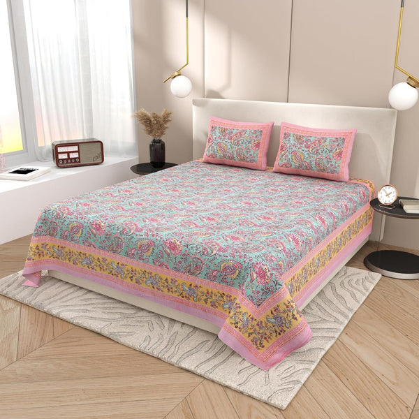 Jaipuri Cotton Bedsheet with a floral or traditional Rajasthani print in shades
