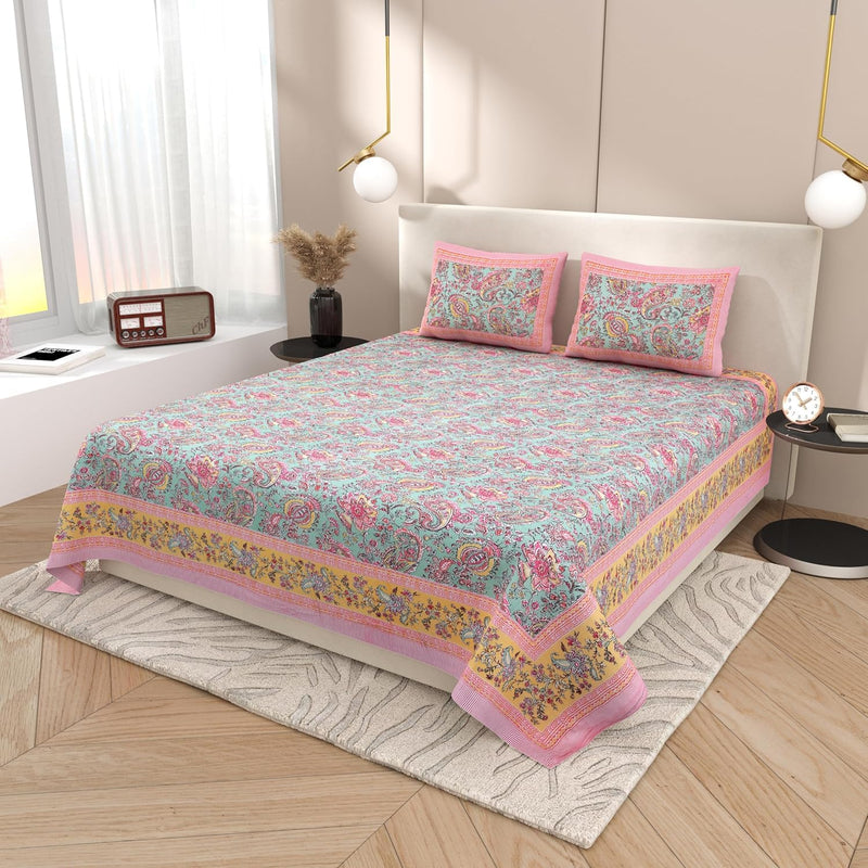 Jaipuri Cotton Bedsheet with a floral or traditional Rajasthani print in shades