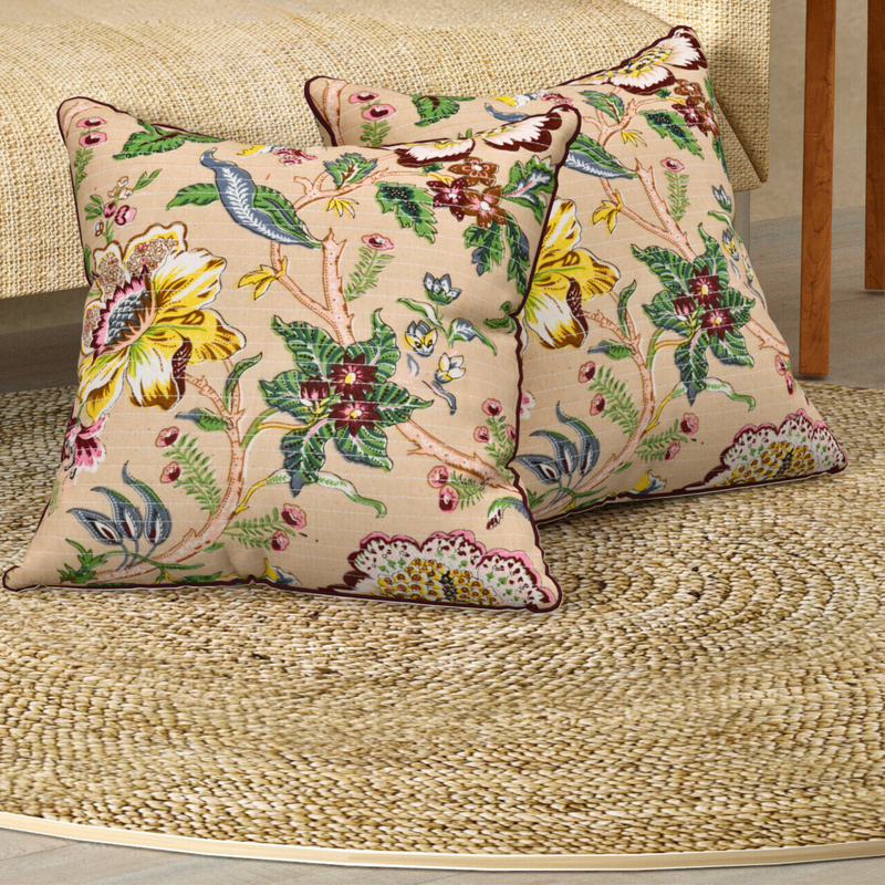 Desert Green Anokhi Cotton Cushion Covers - 16x16 Inches